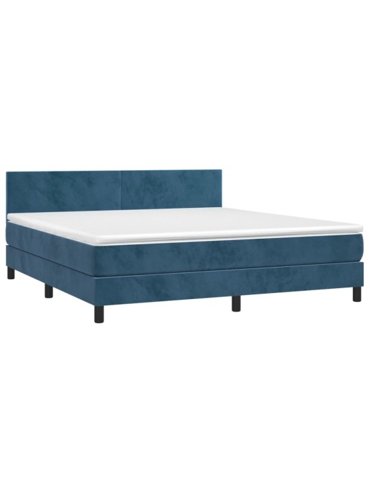 Box spring postel s matrací a led tmavě modrá 160x200 cm samet