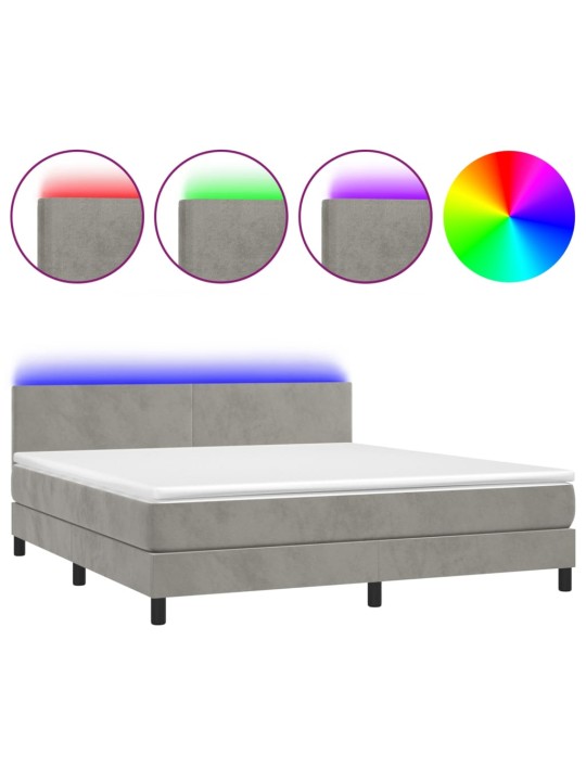 Box spring postel s matrací a LED světle šedá 180x200 cm samet
