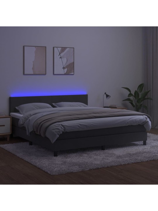 Box spring postel s matrací a LED tmavě šedá 180x200 cm samet