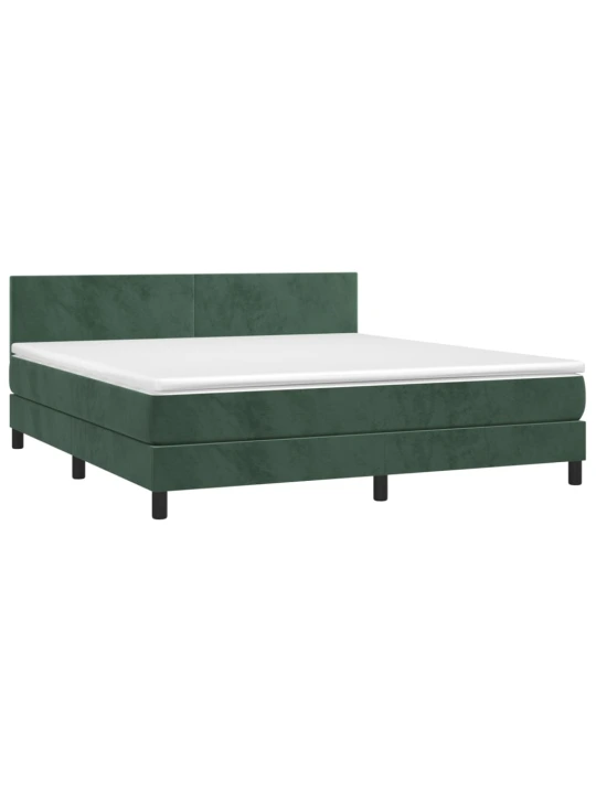 Box spring postel s matrací a LED tmavě zelená 180x200 cm samet