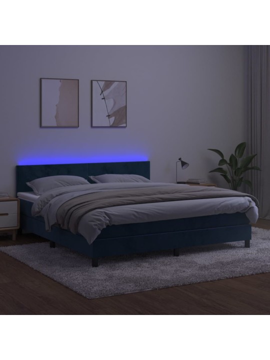 Box spring postel s matrací a LED tmavě modrá 180x200 cm samet