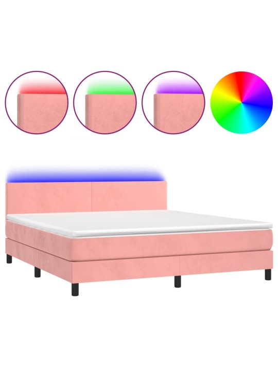 Box spring postel s matrací a LED růžová 180x200 cm samet