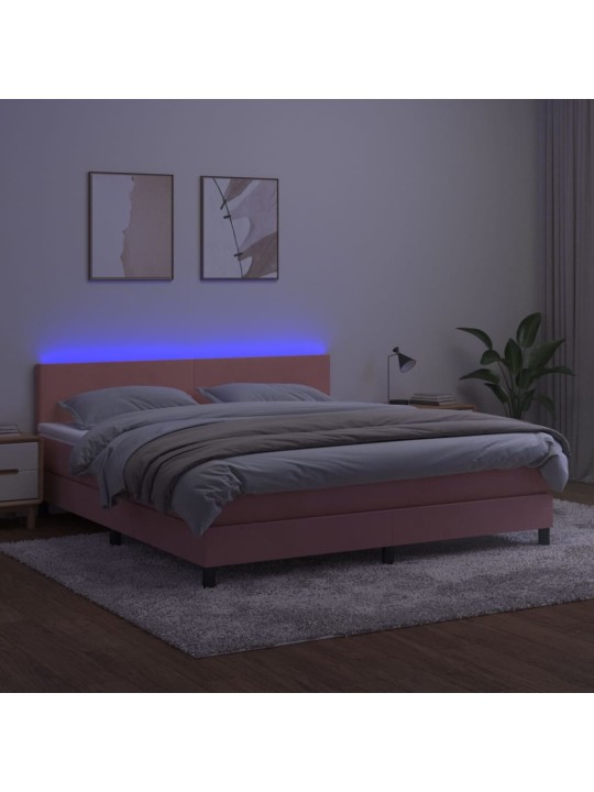 Box spring postel s matrací a LED růžová 180x200 cm samet