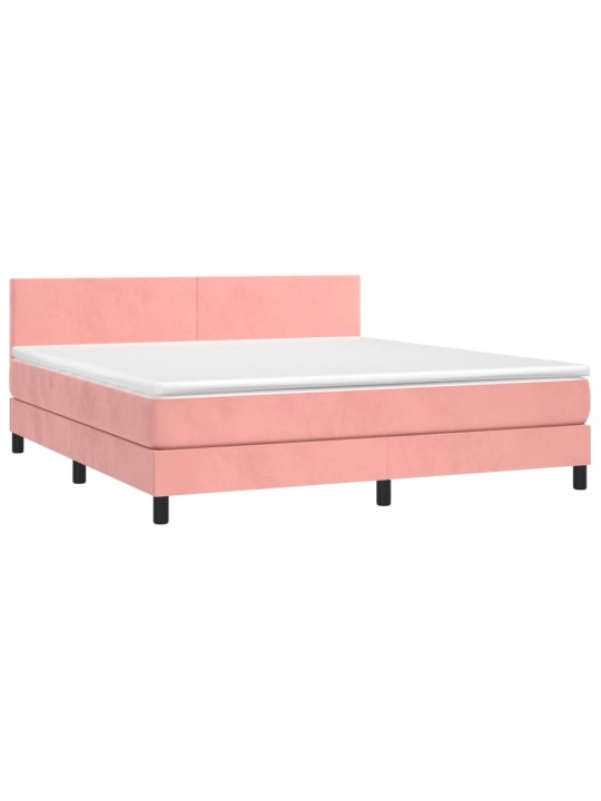 Box spring postel s matrací a LED růžová 180x200 cm samet