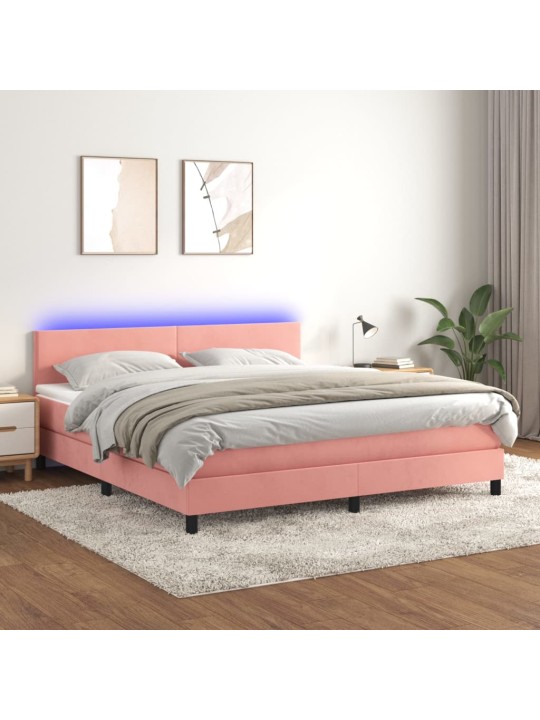 Box spring postel s matrací a LED růžová 180x200 cm samet