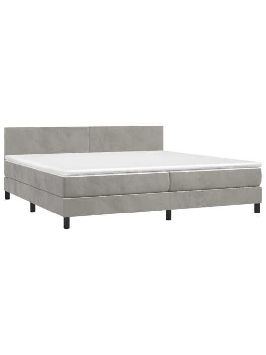 Box spring postel s matrací a LED světle šedá 200x200 cm samet