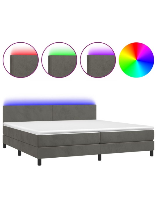 Box spring postel s matrací a LED tmavě šedá 200x200 cm samet