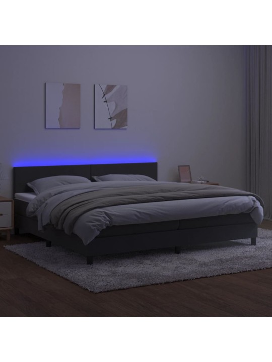 Box spring postel s matrací a LED tmavě šedá 200x200 cm samet
