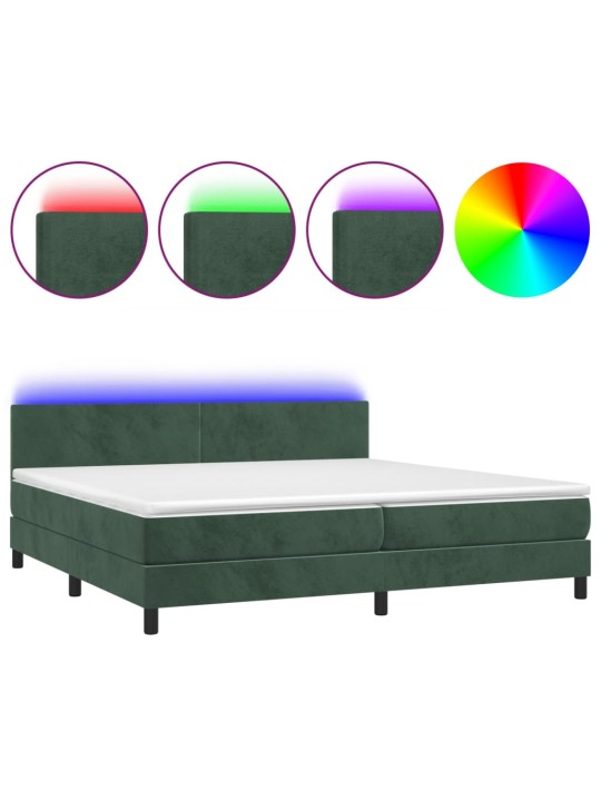 Box spring postel s matrací a led tmavě zelená 200x200 cm samet