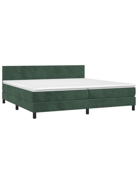 Box spring postel s matrací a led tmavě zelená 200x200 cm samet