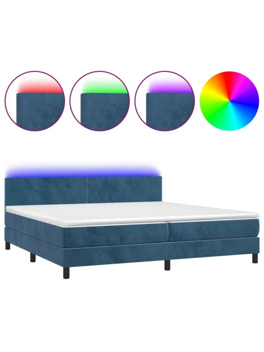 Box spring postel s matrací a LED tmavě modrá 200x200 cm samet