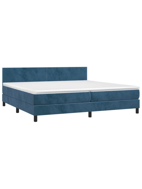 Box spring postel s matrací a LED tmavě modrá 200x200 cm samet