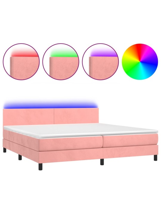 Box spring postel s matrací a LED růžová 200x200 cm samet