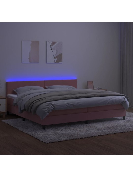 Box spring postel s matrací a LED růžová 200x200 cm samet