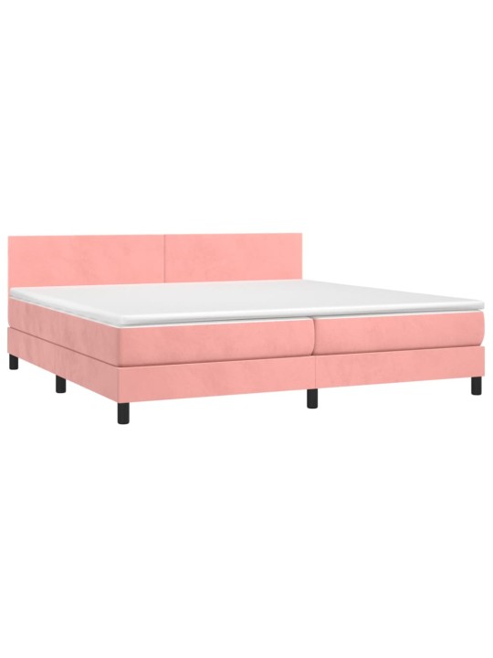 Box spring postel s matrací a LED růžová 200x200 cm samet