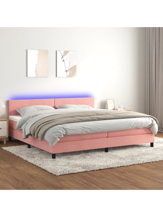 Box spring postel s matrací a LED růžová 200x200 cm samet