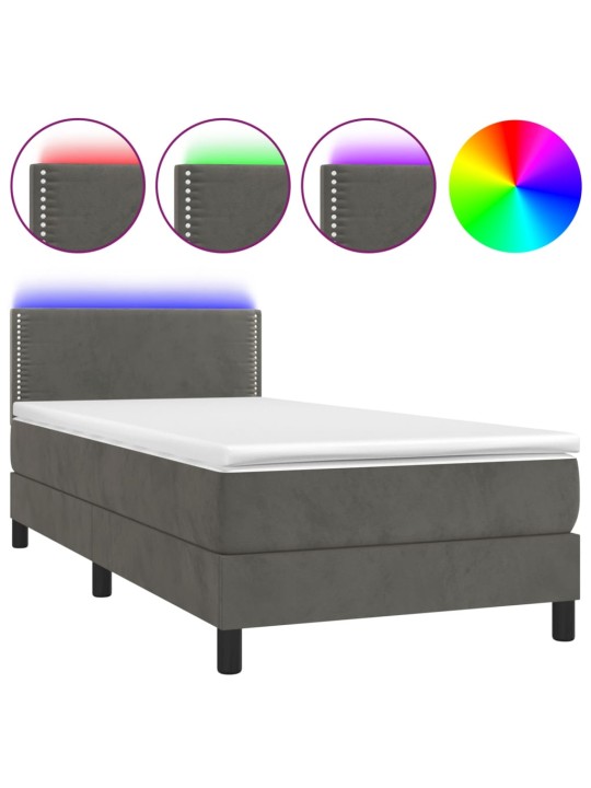 Box spring postel s matrací a LED tmavě šedá 80 x 200 cm samet