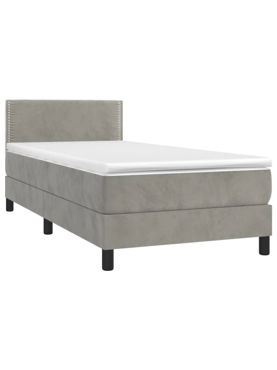 Box spring postel s matrací a LED světle šedá 90x190 cm samet