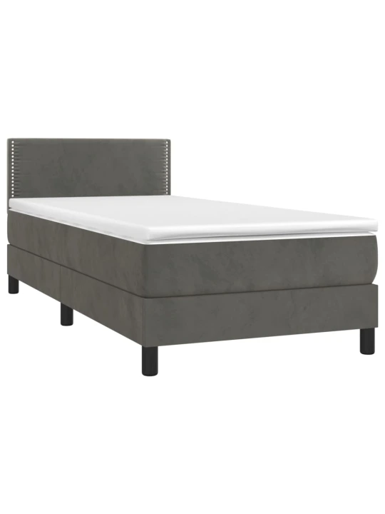 Box spring postel s matrací a LED tmavě šedá 90x190 cm samet