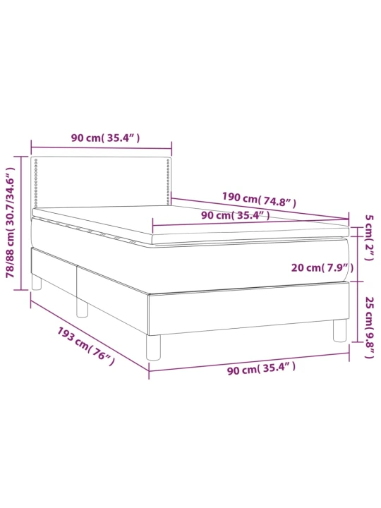 Box spring postel s matrací a LED tmavě zelená 90x190 cm samet