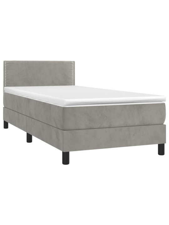 Box spring postel s matrací a LED světle šedá 90x200 cm samet