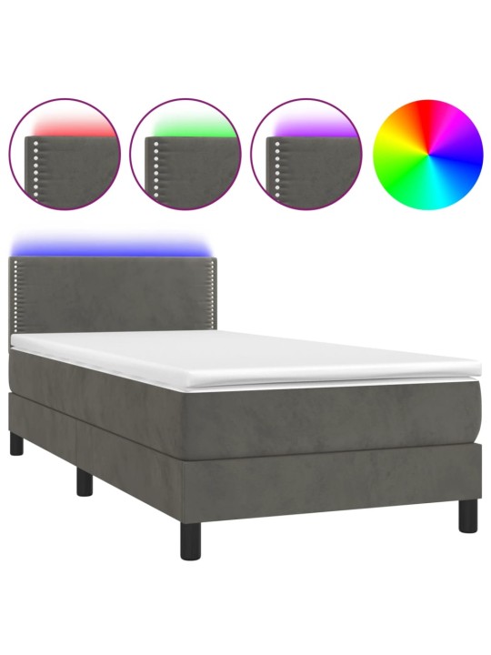 Box spring postel s matrací a LED tmavě šedá 90x200 cm samet