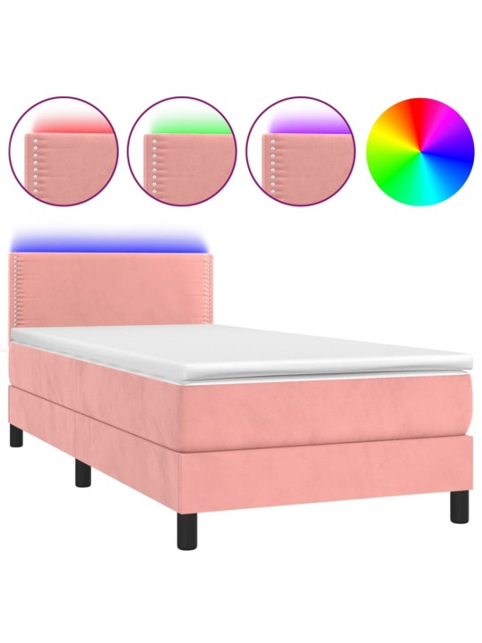 Box spring postel s matrací a LED růžová 100x200 cm samet
