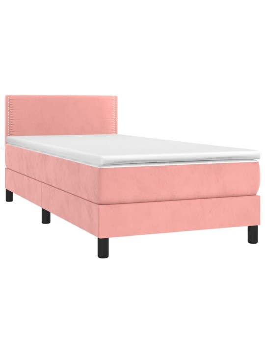 Box spring postel s matrací a LED růžová 100x200 cm samet