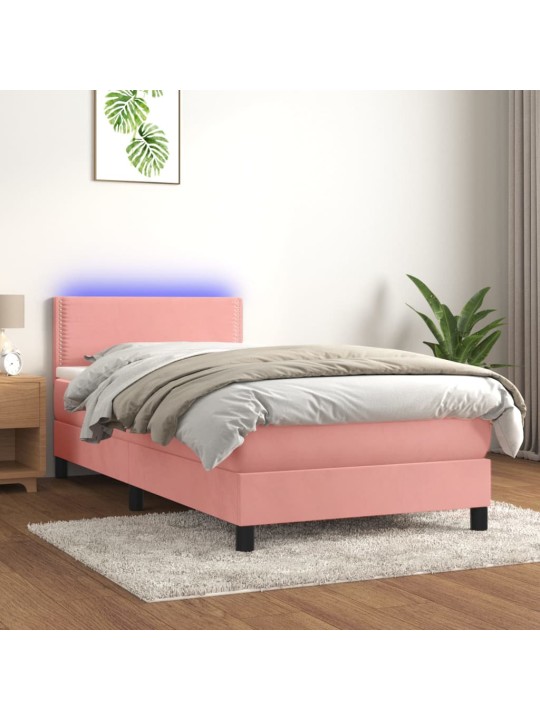Box spring postel s matrací a LED růžová 100x200 cm samet