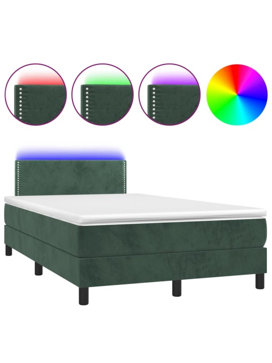 Box spring postel s matrací a LED tmavě zelená 120x200 cm samet