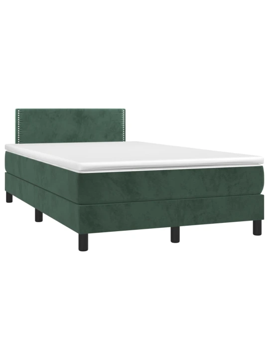 Box spring postel s matrací a LED tmavě zelená 120x200 cm samet