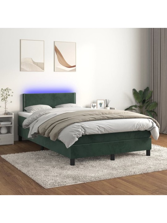 Box spring postel s matrací a LED tmavě zelená 120x200 cm samet