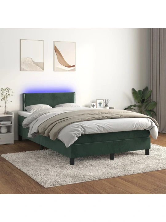 Box spring postel s matrací a LED tmavě zelená 120x200 cm samet
