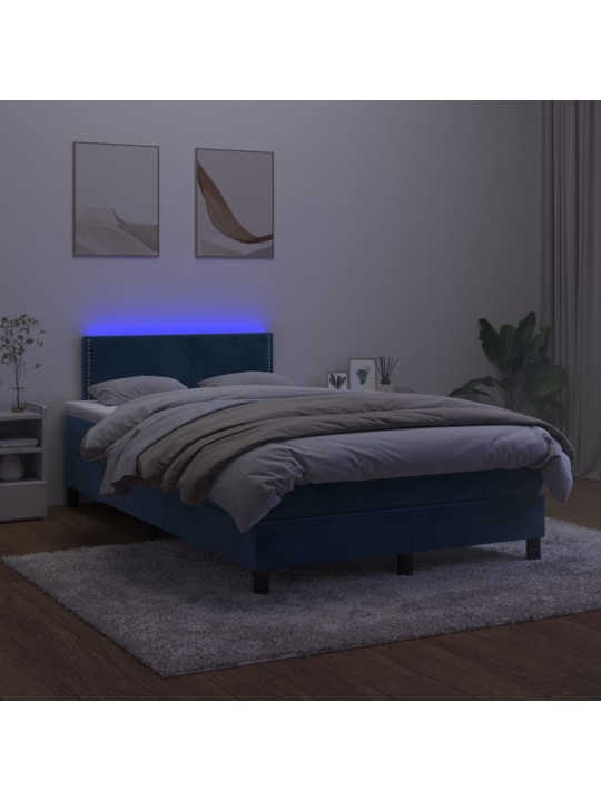 Box spring postel s matrací a LED tmavě modrá 120x200 cm samet