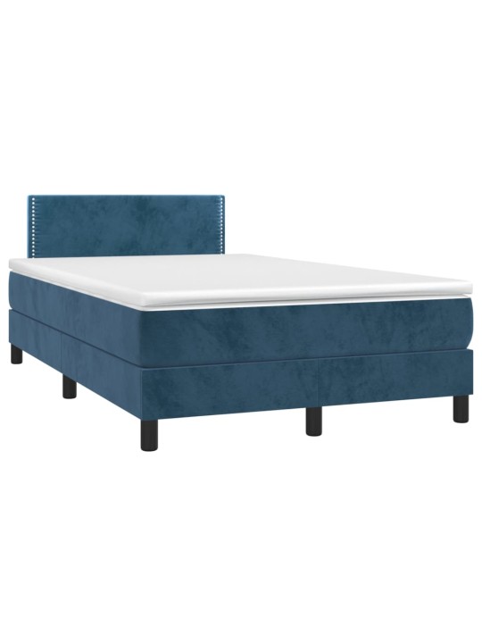 Box spring postel s matrací a LED tmavě modrá 120x200 cm samet
