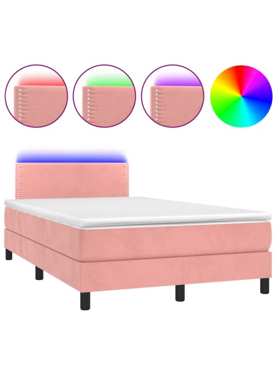 Box spring postel s matrací a LED růžová 120x200 cm samet