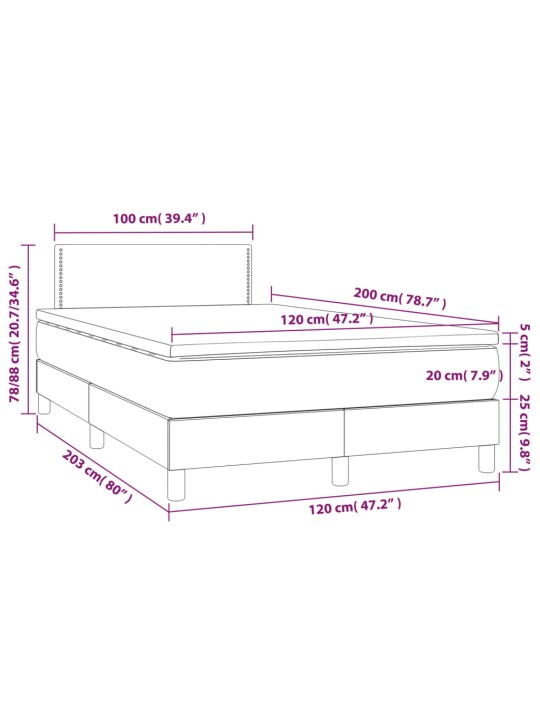 Box spring postel s matrací a LED růžová 120x200 cm samet