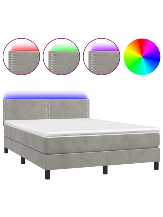 Box spring postel s matrací a LED světle šedá 140x190 cm samet