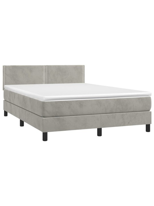 Box spring postel s matrací a LED světle šedá 140x190 cm samet