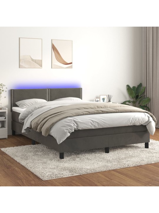 Box spring postel s matrací a LED tmavě šedá 140x190 cm samet