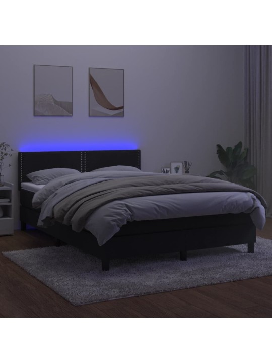 Box spring postel s matrací a LED černá 140x190 cm samet