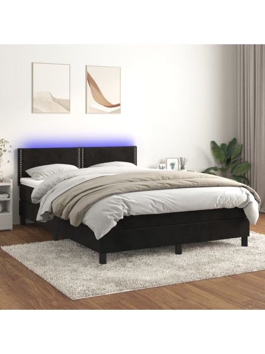 Box spring postel s matrací a LED černá 140x190 cm samet
