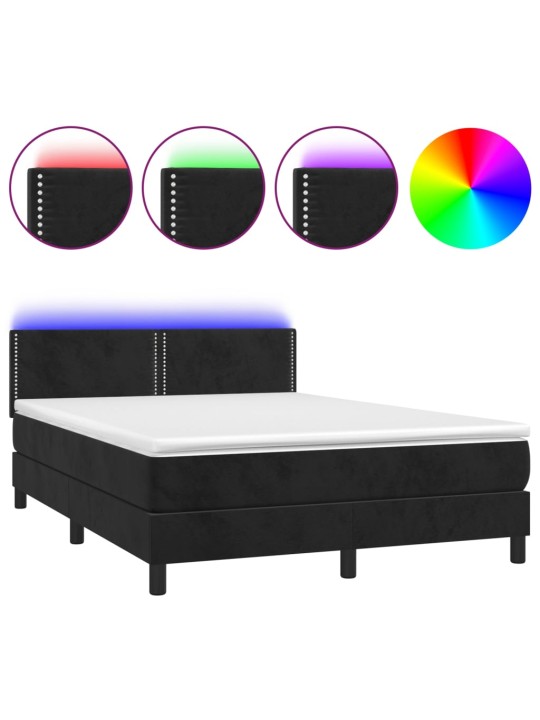 Box spring postel s matrací a LED černá 140x200 cm samet