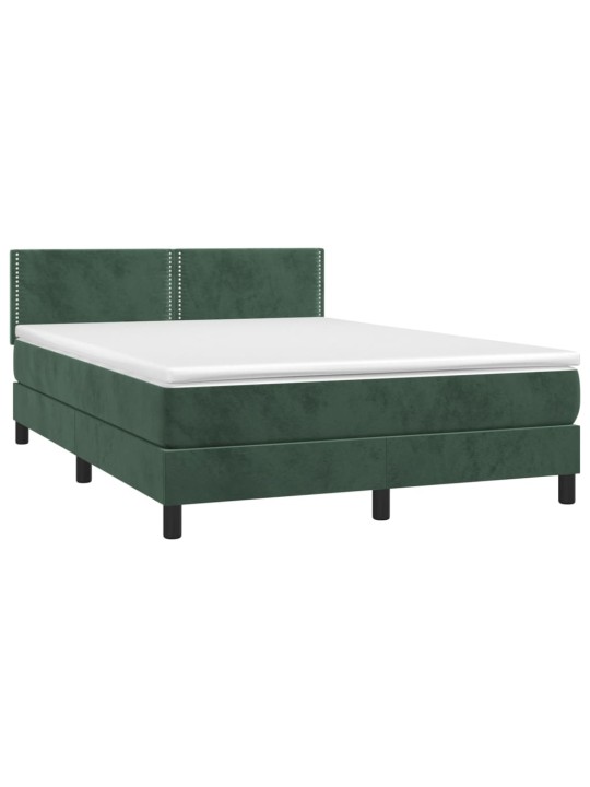 Box spring postel s matrací a LED tmavě zelená 140x200 cm samet