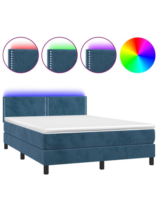 Box spring postel s matrací a LED tmavě modrá 140x200 cm samet