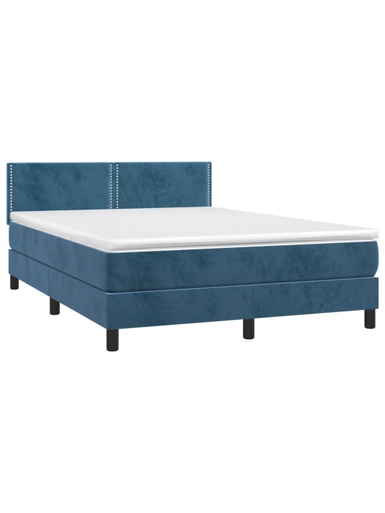 Box spring postel s matrací a LED tmavě modrá 140x200 cm samet