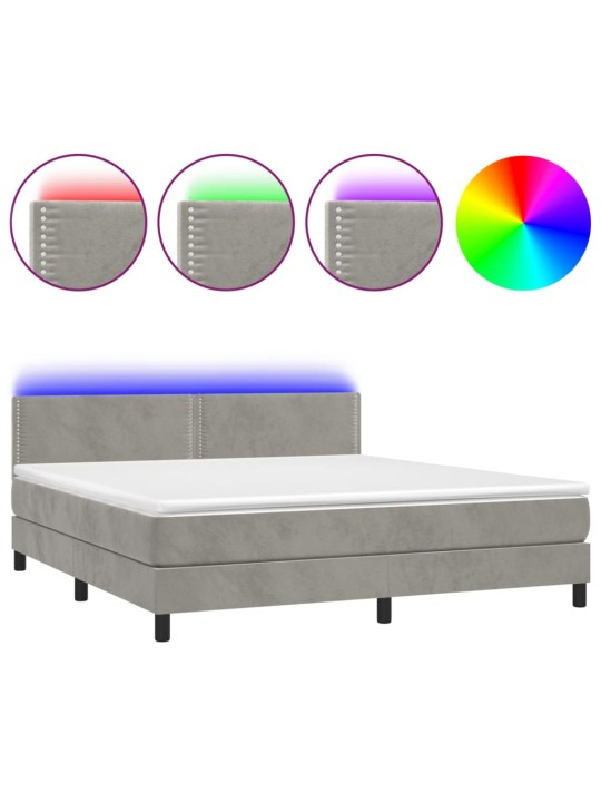 Box spring postel s matrací a LED světle šedá 160x200 cm samet