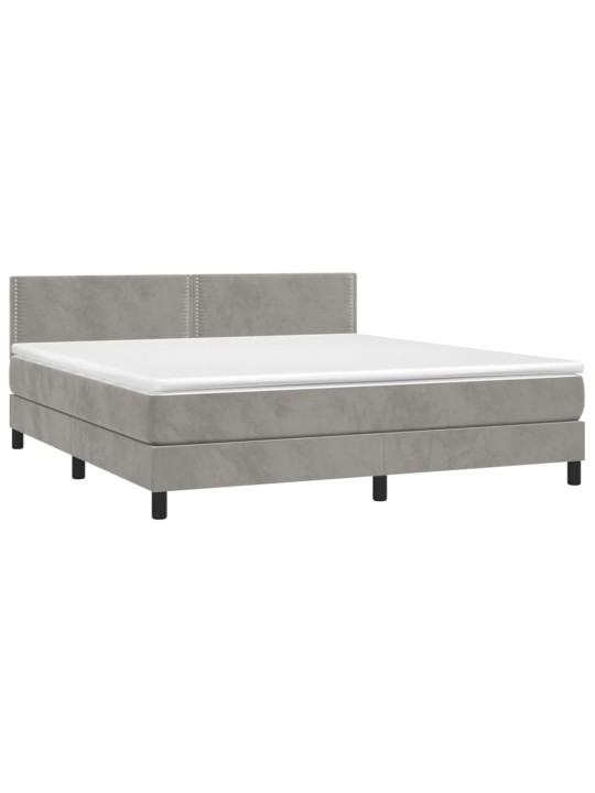 Box spring postel s matrací a LED světle šedá 160x200 cm samet