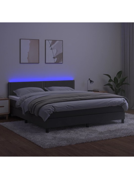 Box spring postel s matrací a LED tmavě šedá 160x200 cm samet