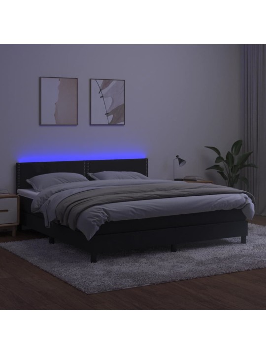 Box spring postel s matrací a LED černá 160x200 cm samet